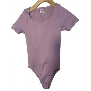 OQQ Ribbed Bodysuit Women's Short Sleeve Small Stretch EUC